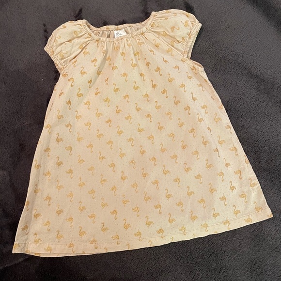H&M Infant’s Taupe cotton dress with sparkly golden flamingos-Size 4-6 months - Picture 2 of 8